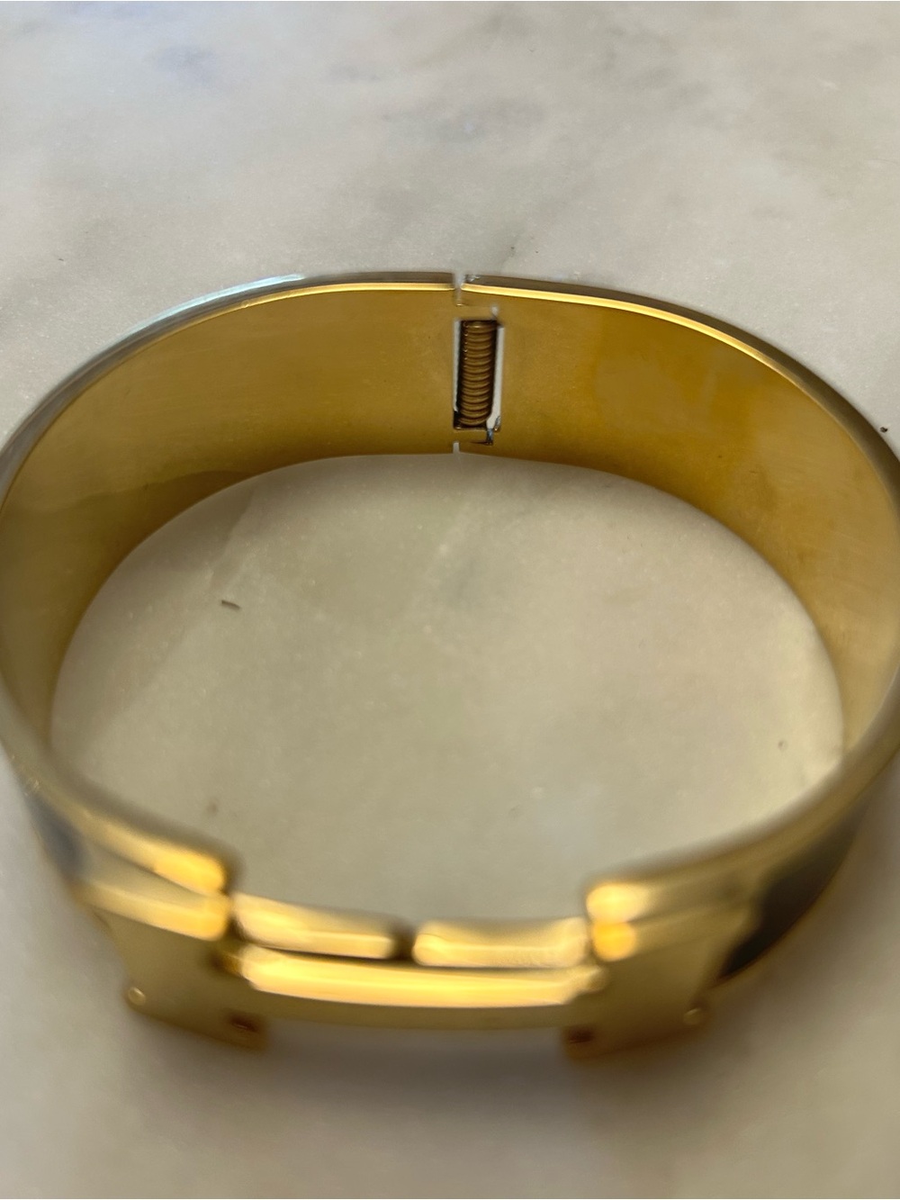 Gold Tone Black Enamel H-Style Hinged Bangle Bracelet - Picture 2 of 6